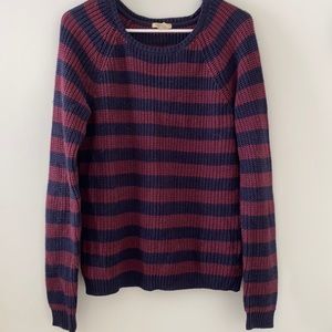 Maroon & Navy striped knit sweater. Size L (fits like a M)